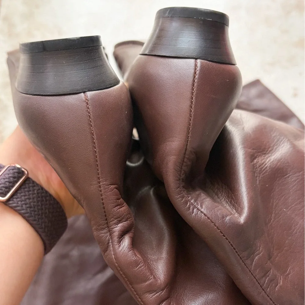 Vero Cuoio Italian Brown Leather Over The Knee Flat Boots Sz 39 Made In Italy